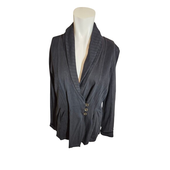 Lucky Brand Lucky Lotus Boho Jacket Asymmetric Jersey Coatigan Black Sz L - Picture 1 of 6